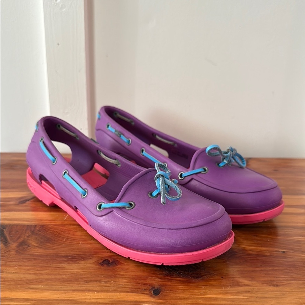 Crocs Moccasin Beach Line Pink Purple Boat Shoe